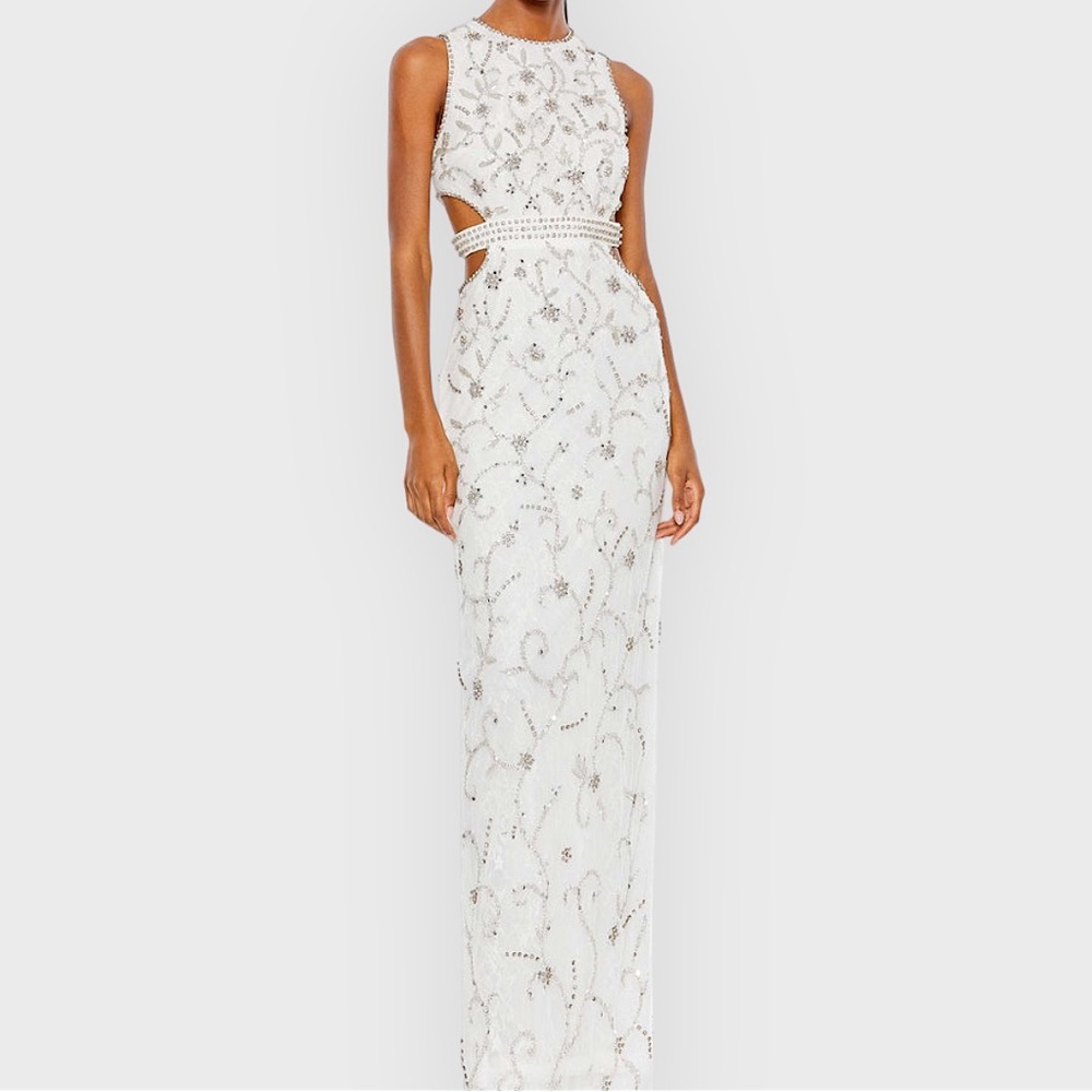 Mac Duggal NWOT Beaded High Neck Cut Out Column Dress 4